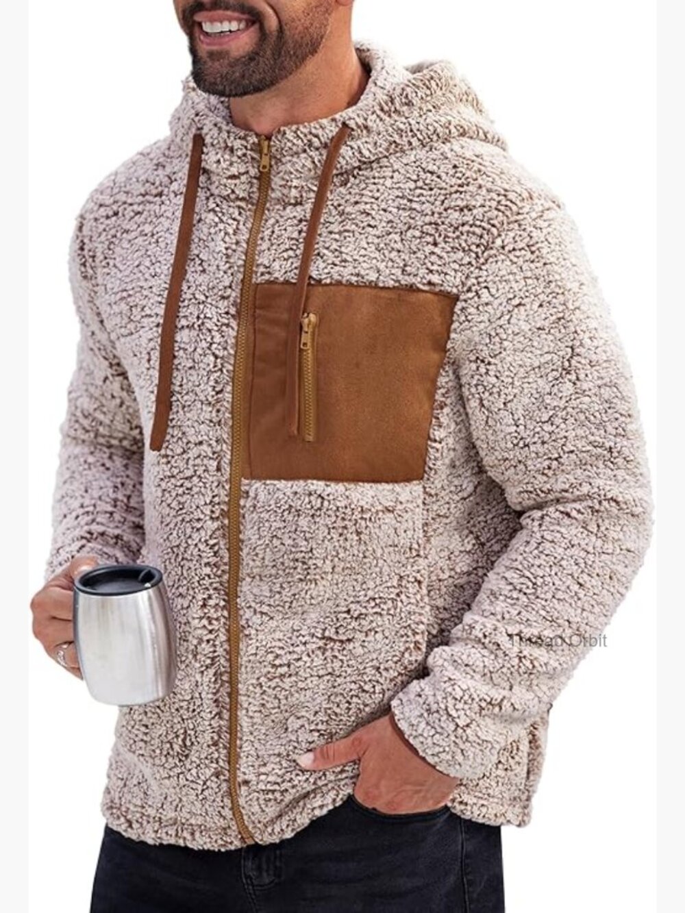 Men's Sherpa Jacket Fuzzy Warm Lightweight Winter Hoodie Full Zip
